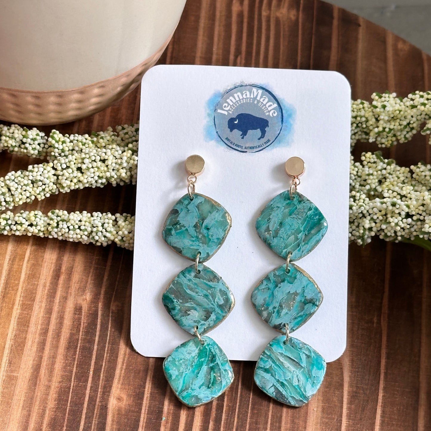Faux Raw Emerald -Favorite- Dangle Earrings