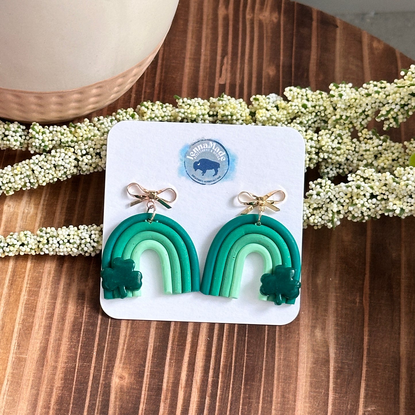 Green Rainbow Shamrock Dangle Earrings