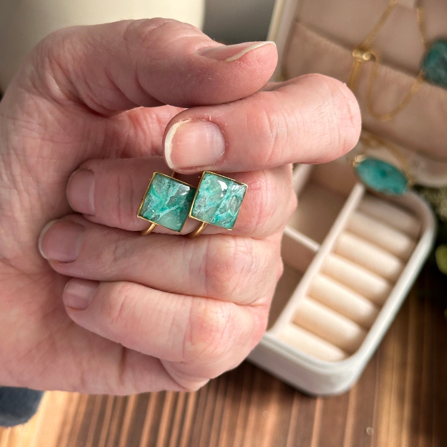 Faux Raw Emerald Rings