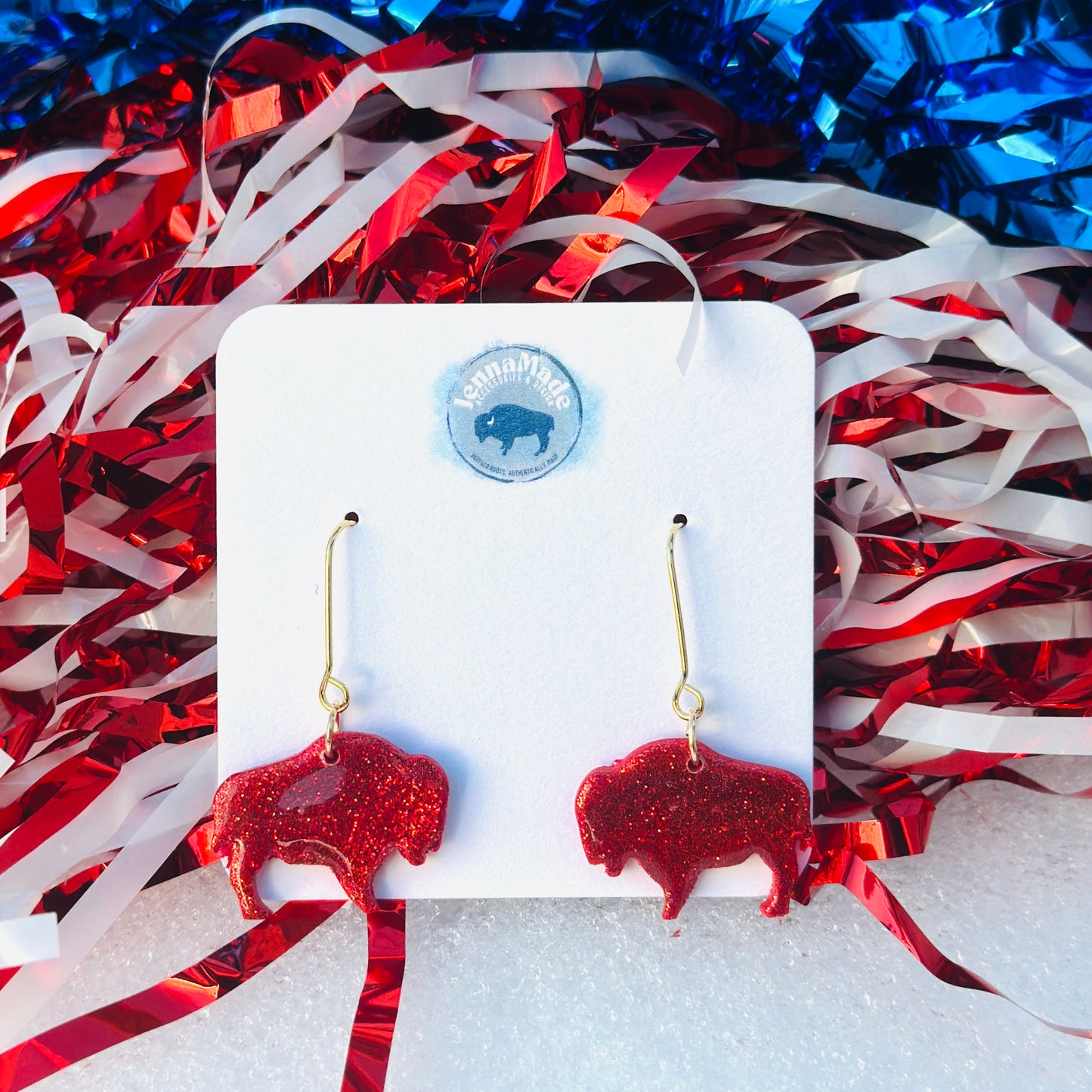 Buffalo Glitter Bison Dangles Red