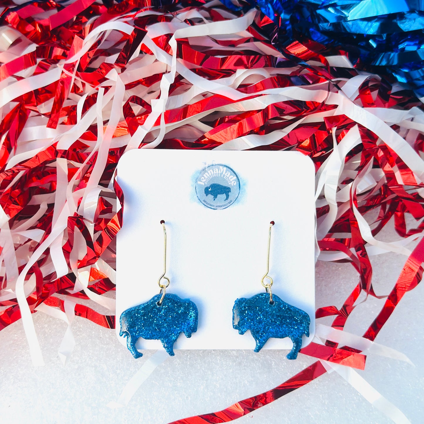 Buffalo Glitter Bison Dangles Blue