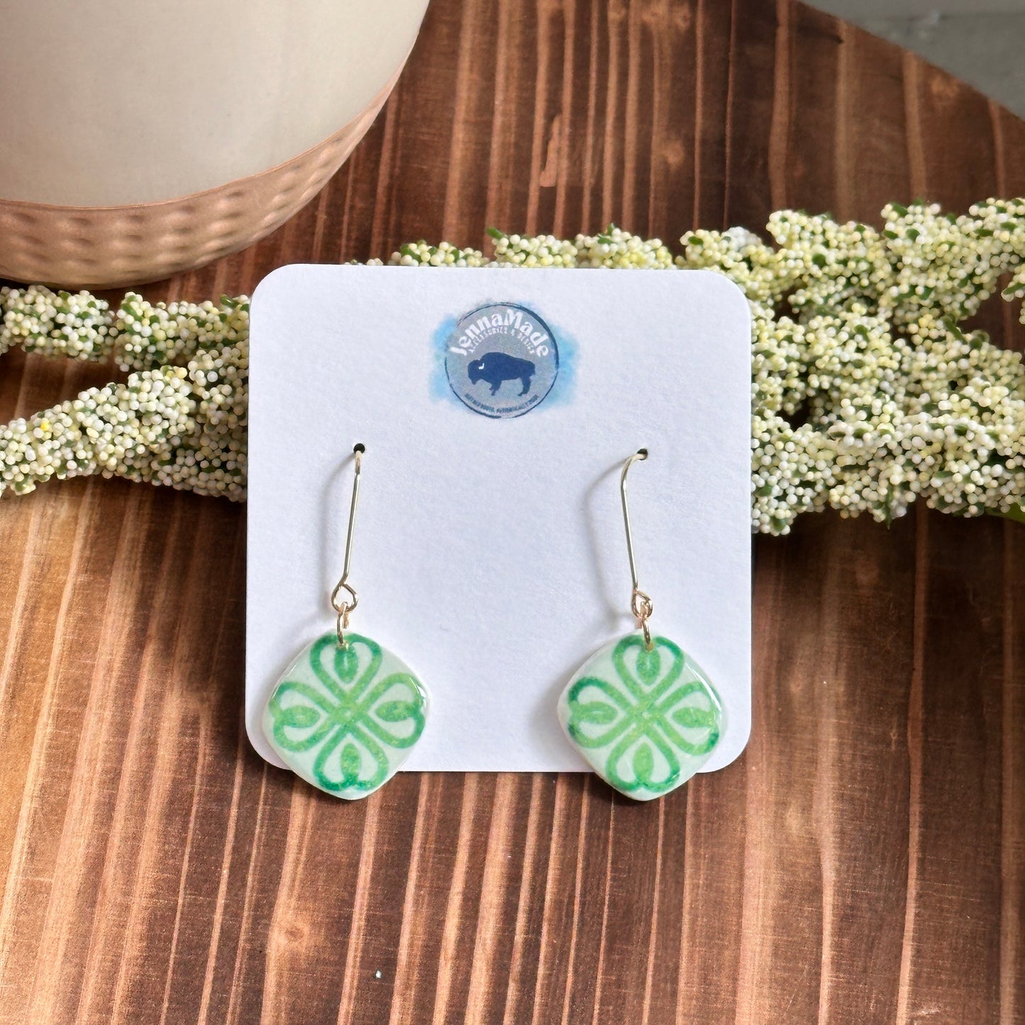 Celtic Shamrock Tile Dangle Earrings