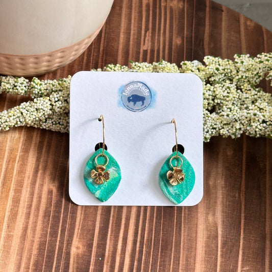 Green Marble Wire Dangle Earrings