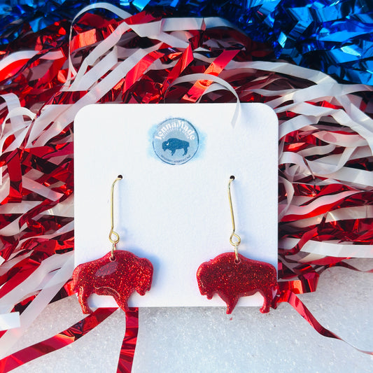 Buffalo Glitter Bison Dangles Red